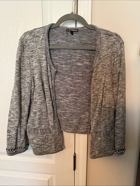 Express Heather Gray Open Front Cardigan with Beaded Cuffs